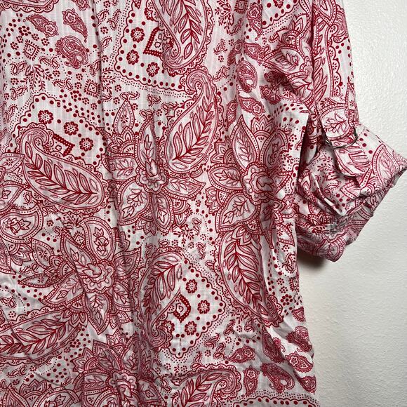 Karen Scott Petites Women's red and white paisley button-down blouse - Picture 11 of 12